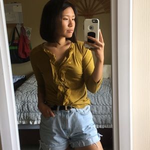 RESERVED Ann taylor ruffle mustard blouse size s